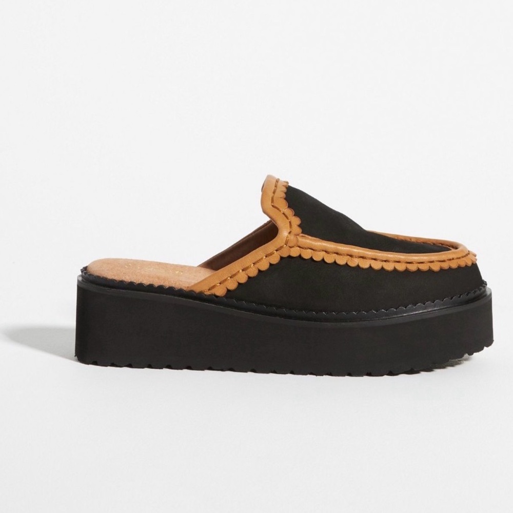 ANTHROPOLOGIE Seychelles Stand Tall Slip-On Flats Black Platform Mules‎ Clogs 7 - Picture 2 of 13